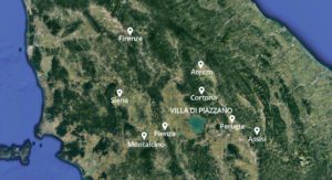 Map of Region Tuscany Cortona Villa di Piazzano SLH Luxury Hotel