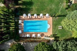 Pool arial view Villa di Piazzano SLH Luxury Hotel Cortona tuscany